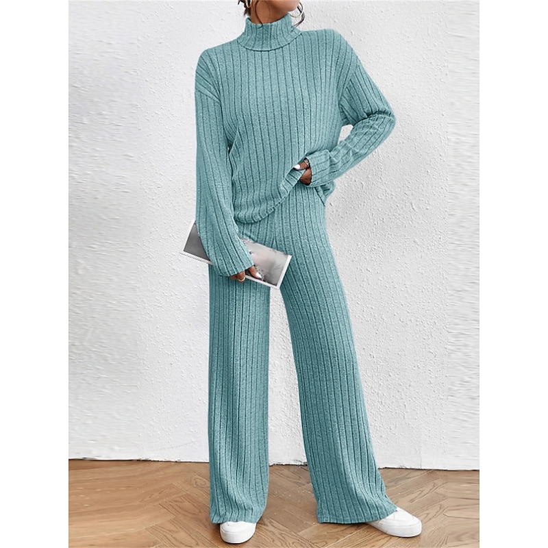 Women's Loungewear Sets Pure Color Casual Comfort Soft Home Street Daily Breathable High Neck Long Sleeve Sweater Pant Fall Winter Home Outfits