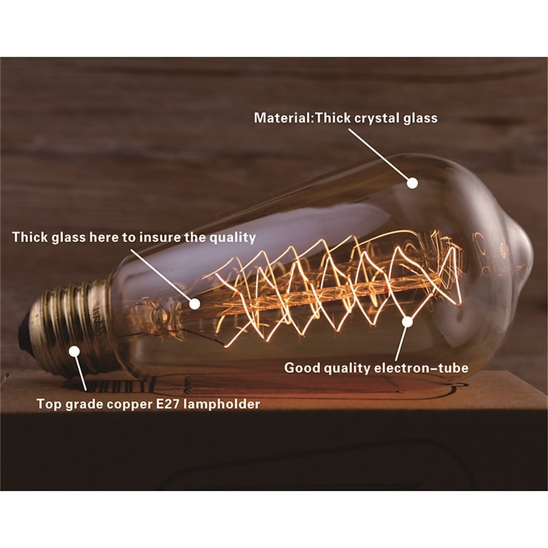 Retro Edison Bulb E27 220V 40W Light Bulb ST64 Filament Vintage Ampoule Incandescent Spiral Lamp2