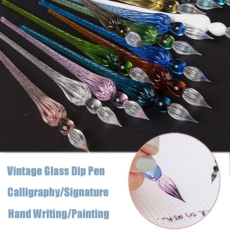 1pc Vintage Glass Dip Dipping Pen Art Painting Supplies Filling Ink Signature Calligraphy Fountain Pen