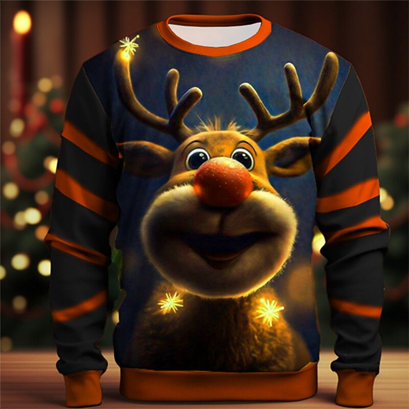 Men's Graphic Elk Moose Christmas Sweatshirts Sweatshirt Golf Pullover Sweatshirt Long Sleeve Sweatshirt Crew Neck Fashion Daily Casual 3D Print Vacation Holiday Going out Print Spring &  Fall4