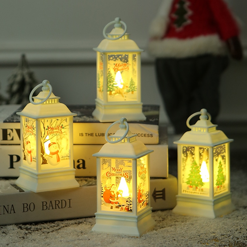 1pc Christmas Wind Light Santa Claus Snowman Elk Tree Handheld Lantern Christmas Tree Pendant Window Decoration Candle Lamp Christmas Decoration For Home