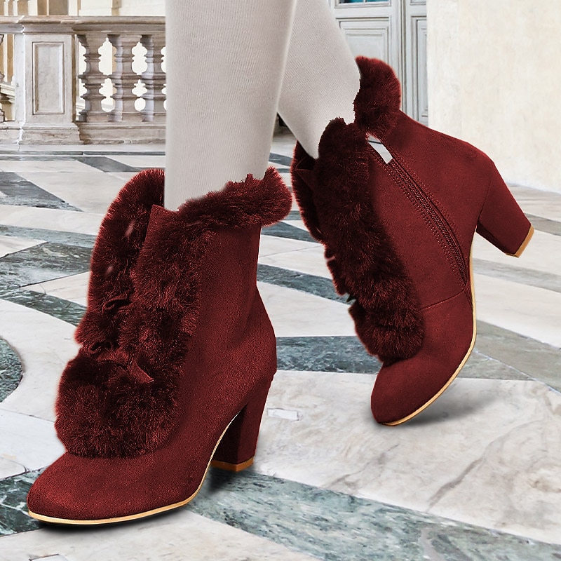 Women's Victorian Green Suede Fur-Trimmed High Heel Boots with Side Zipper - Perfect for Vintage Style and Winter Fashion 5