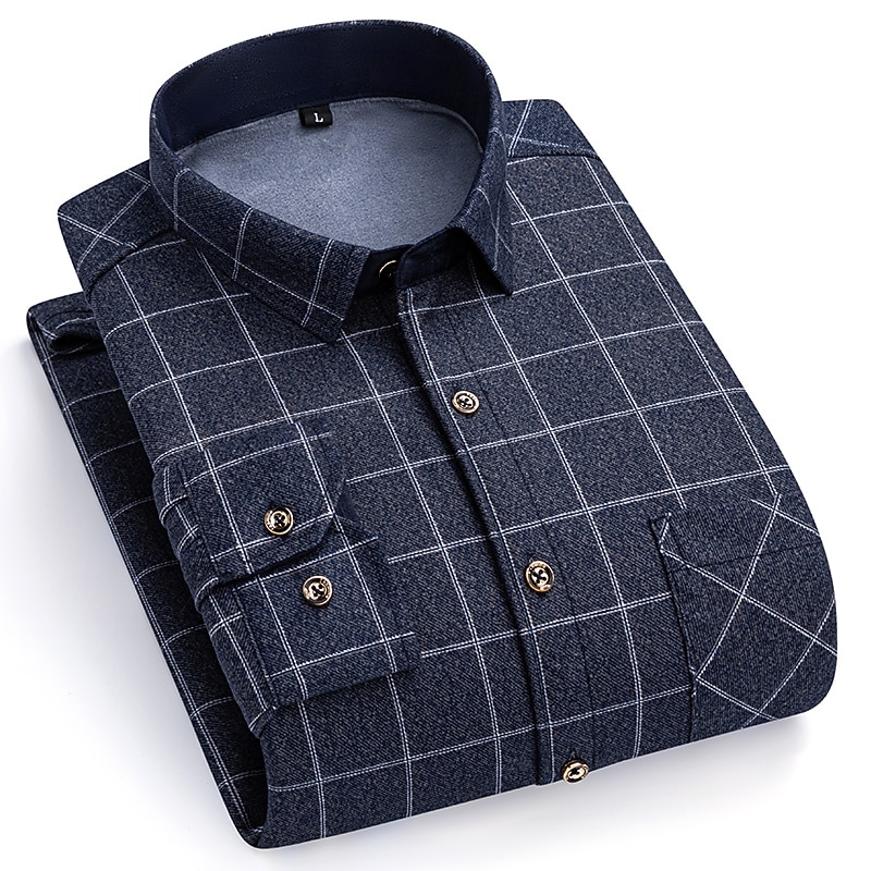 Men's Shacket Plaid / Striped / Chevron / Round Vacation New Year Dark Red Dark Navy Royal Blue Blue Long Sleeve Classic Collar Fall / Winter Clothing Apparel Print2