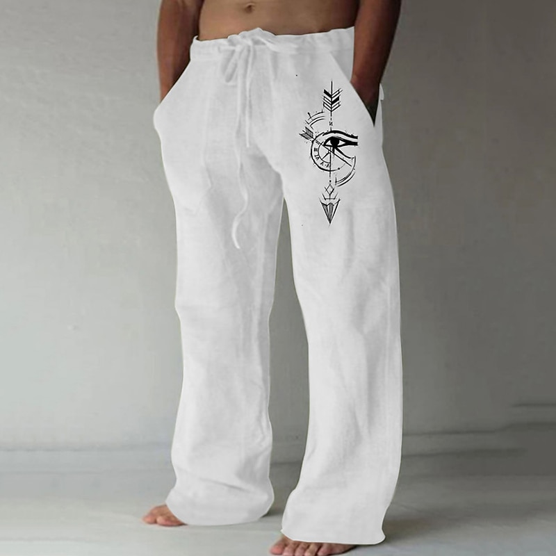 Men's Feathers Compass Pants Trousers Mid Waist Casual Outdoor Street Going out Spring &  Fall Black White Green4