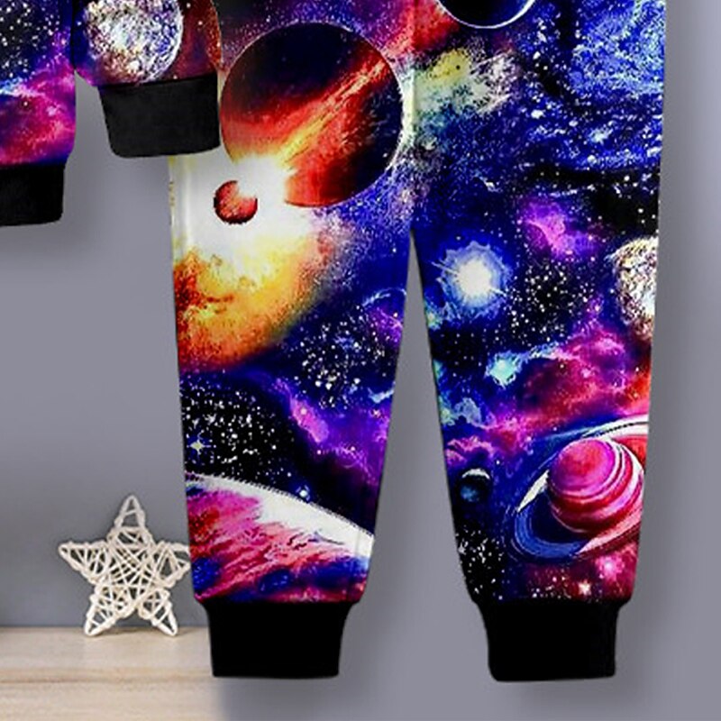 Boys 3D Galaxy Hoodie & Sweatpants Set Set Long Sleeve 3D Printing Fall Winter Active Fashion Cool Kids 3-12 Years Outdoor Vacation Street Regular Fit4