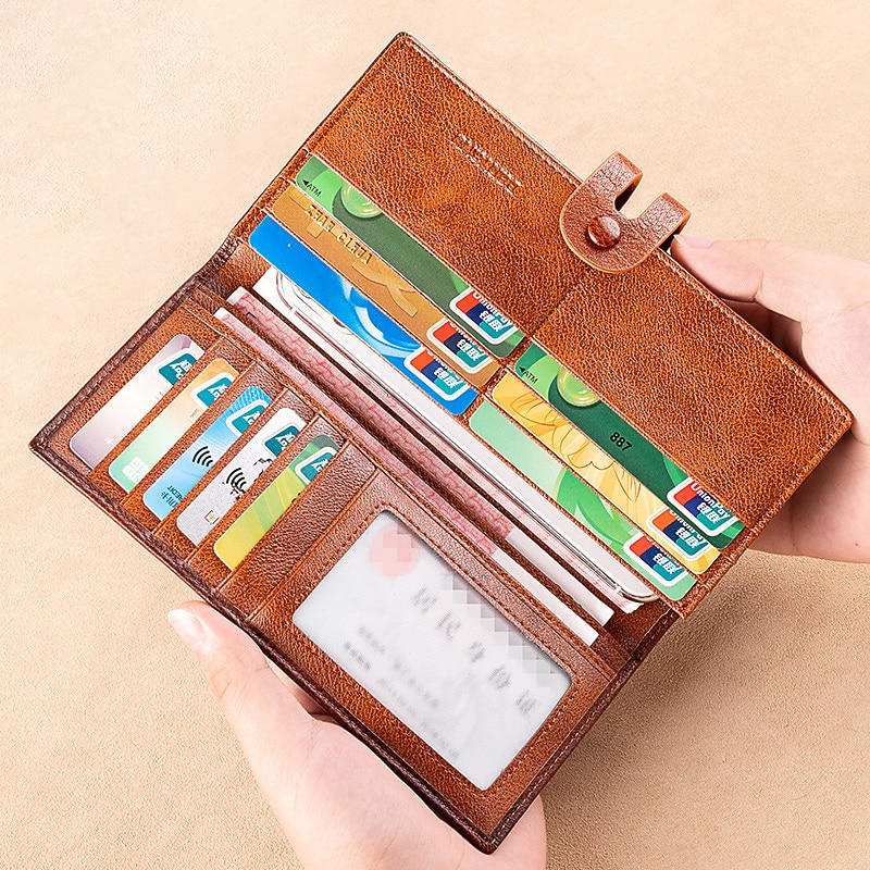 Men's Genuine Leather Long Wallet – Vintage Bifold Clutch with Card Slots & Coin Pocket for Business & Casual Use2