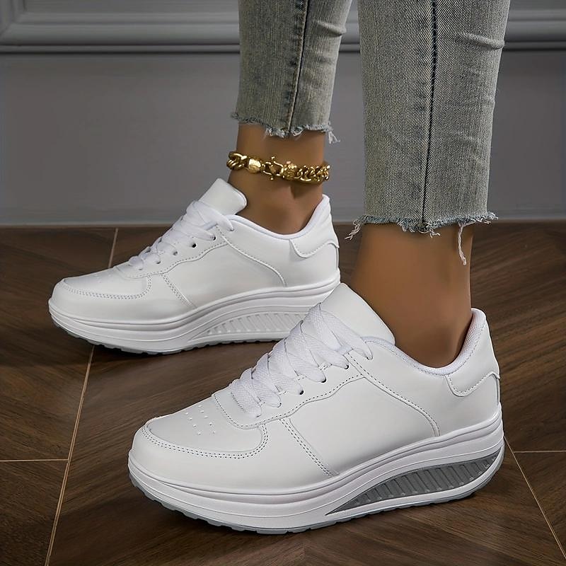 Women's Platform Sneakers – Stylish White Lace-Up Shoes with Air Cushion for Walking & Casual Wear2
