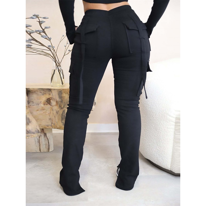 Women's Cargo Pants Slim Pants Trousers Fashion Streetwear Full Length Mid Waist Plain Drawstring Split Multiple Pockets Comfort Breathability Soft Micro-elastic Vacation Street Daily Grey Black Pink3