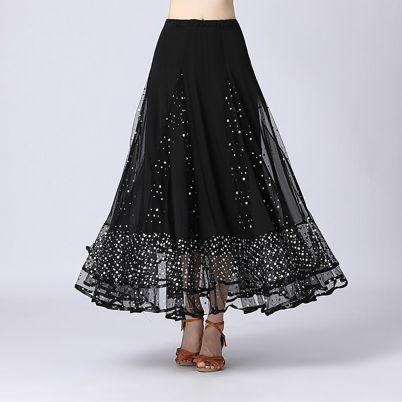Ballroom Dance Skirts Printing Splicing Tulle Women's Performance Training High Polyester4