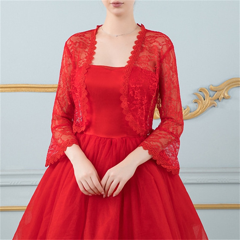 Shawls Women's Wrap Bolero Elegant Bridal Long Sleeve Lace Wedding Wraps With Flower For Wedding Spring & Summer