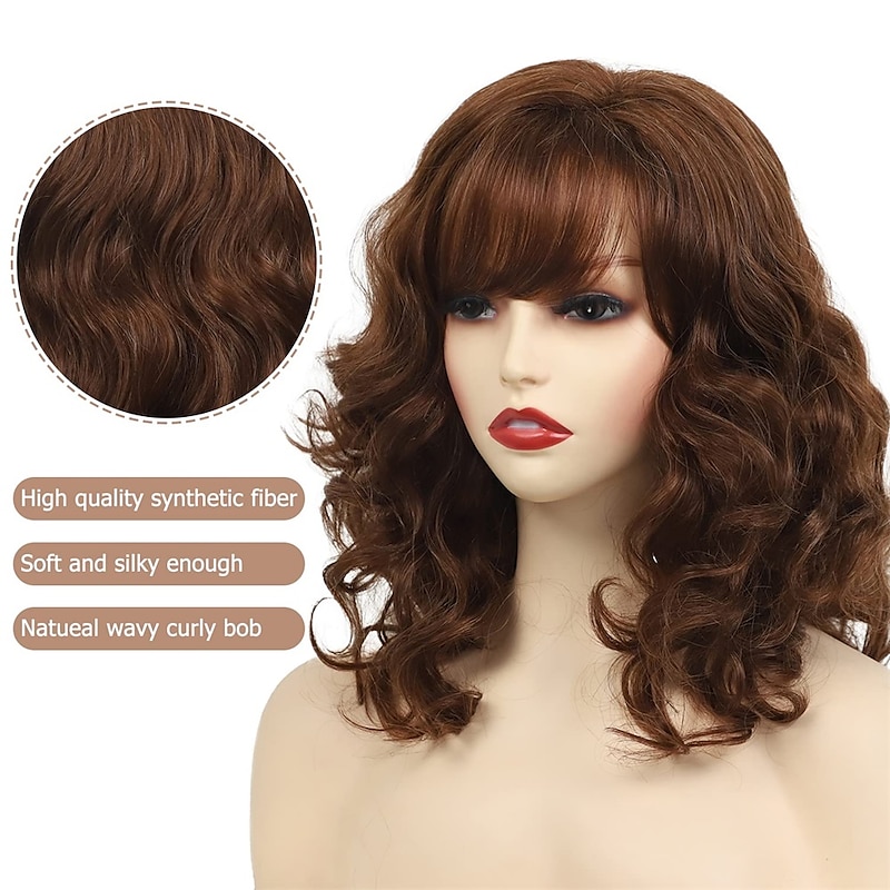 Brown Wavy Wigs for White Women Medium Length Curly Wigs Natural Looking Synthetic Hair Short Brown Womens Wigs2