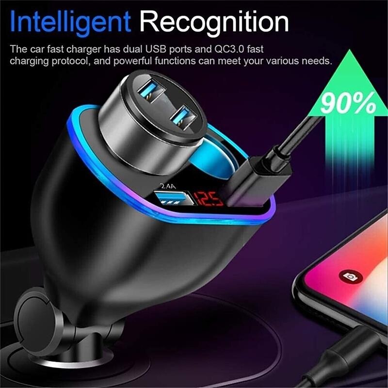 DC 12V LED 2 Way Car Cigarette Lighter Socket Splitter Dual USB Charger Adapter4