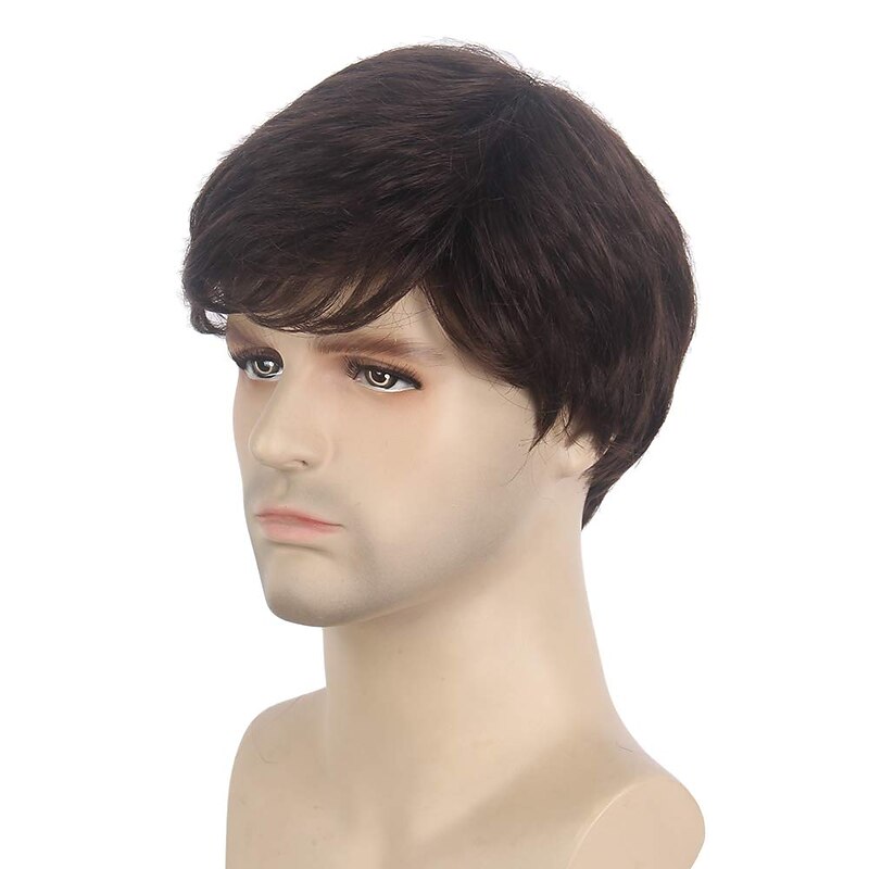 Mens Brown Wig Short Layer Wavy Wigs for Men Natural Synthetic Hair Wig for Man Men Guy Cosplay Anime Party Costume Anime2