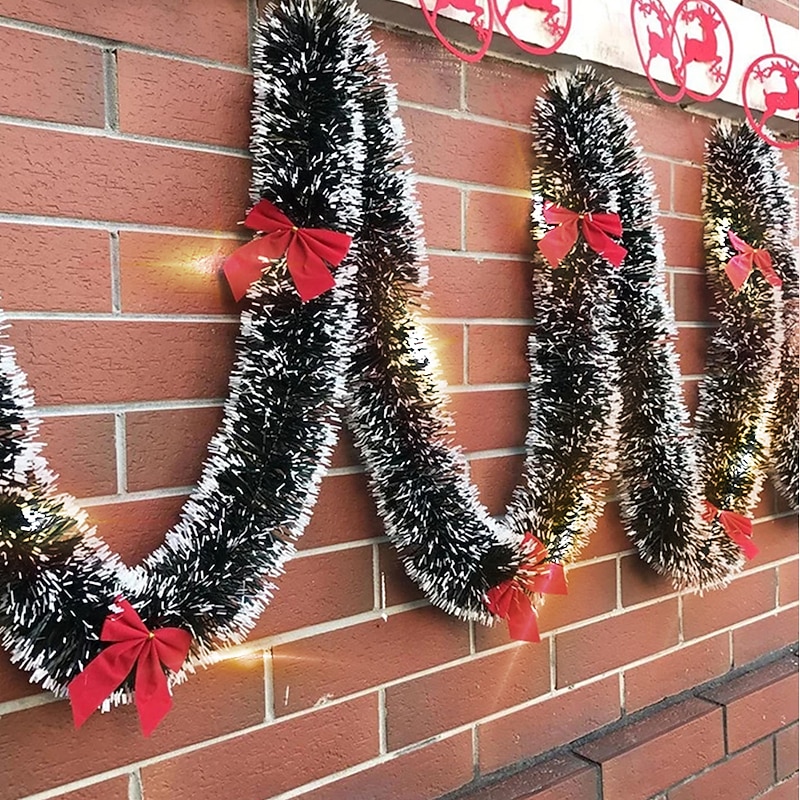 Christmas Shiny Garland with Light,Christmas Tinsel Garland Window Wall Decoration Christmas Tree Garland Hanging Decorations for Christmas Party Indoor and Outdoor Decorations 2m