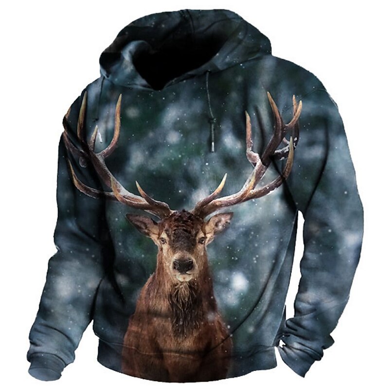 Men's Animal Reindeer Graphic Prints Hoodie Hoodies Sweatshirt Streetwear Designer Long Sleeve Hooded Daily Sports Blue Brown Print Spring &  Fall Designer3