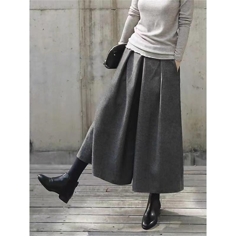 Women's Wide Leg Cropped Pants Fashion Streetwear Ankle-Length High Waist Plain Pleated High Cut Comfort Breathability Soft Micro-elastic Vacation Street Daily Dark-Gray Black Fall Winter