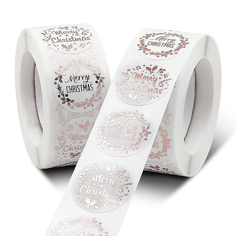 500pcs Rose Gold Merry Christmas Stickers Self-adhesive Holiday Stickers For Christmas Decor Wedding Party Cards Label