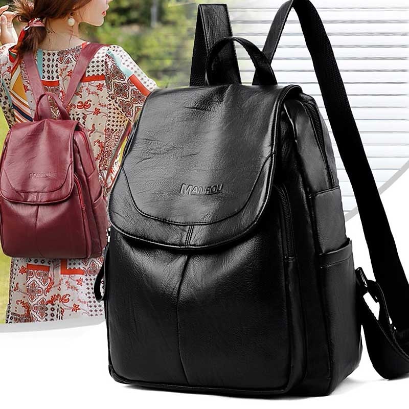 Women's Burgundy Faux Leather Backpack with Flap Closure & Multiple Compartments - Stylish Everyday, Work & Travel Bag2