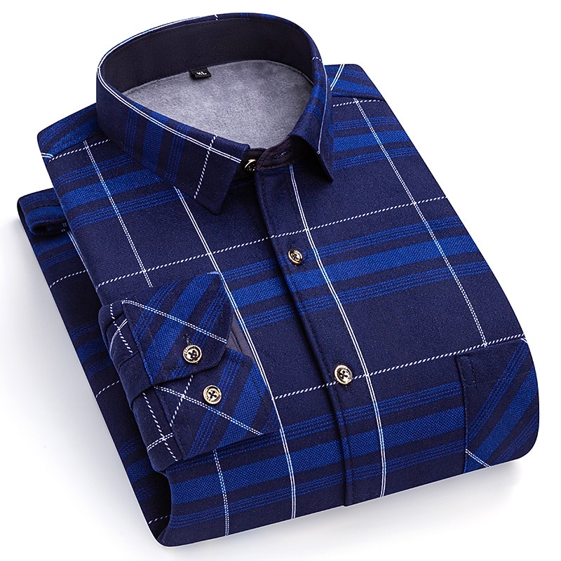 Men's Shacket Plaid / Striped / Chevron / Round Vacation New Year Dark Red Dark Navy Royal Blue Blue Long Sleeve Classic Collar Fall / Winter Clothing Apparel Print3