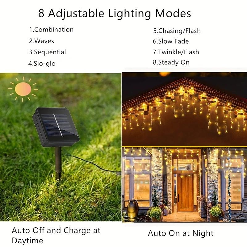 1pc Solar LED Icicle String Lights, Yard Light Christmas Icicle Lights ,Window Curtain Fairy Lights for Wedding Party Bedroom Garden Patio Outdoor Indoor 4m/13ft 96LED, Halloween & Christmas Decoratio4