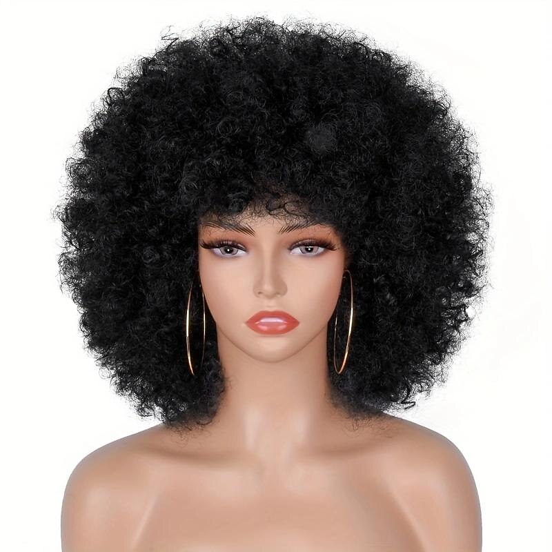 Short Afro Kinky Curly Wigs For Women Synthetic Fluffy And Soft Hair Wigs Natural Looking Afro Curly Wigs For Daily Party Cosplay Halloween Use