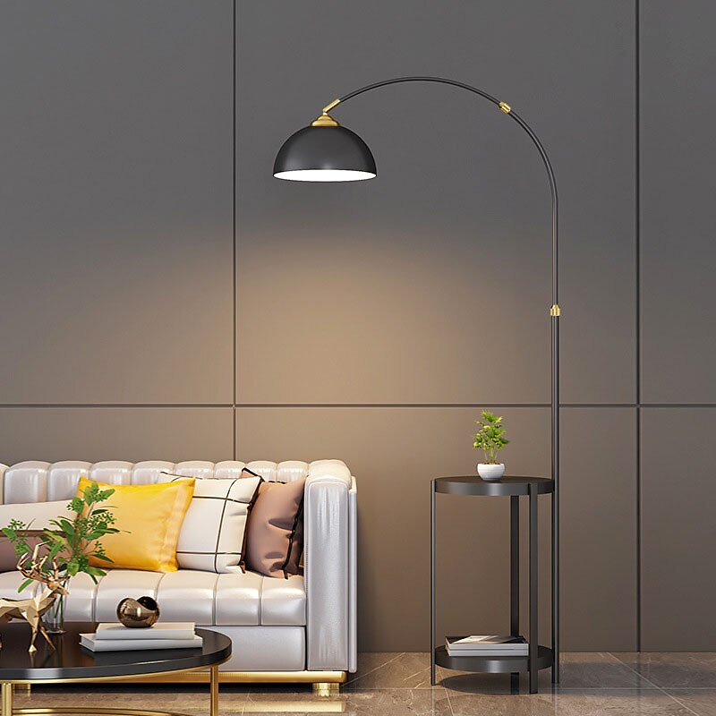 Curved Floor Lamp for Living Room, Modern Farmhouse Industrial Standing Lamp, Black Tall Lamp with Metal Shade, Suitable for Bedroom Office Sofa, Bulb Included, 360° Rotatable Arm 110-240V