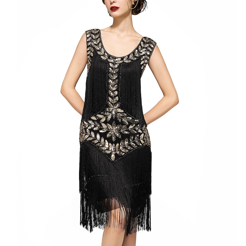 1920s Sleeveless Flapper Dresses Scoop Neck Great Gatsby Dresses Fringed Sequin Roaring 20s Dress Cocktail Dress2