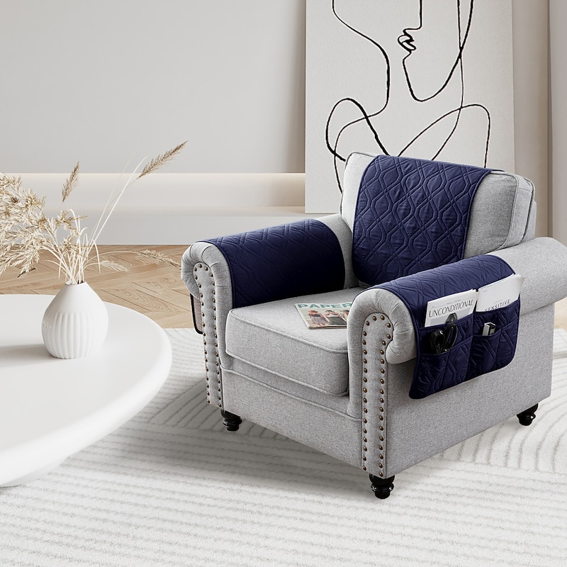 100% Waterproof Armrest Covers Backrest Set,Quilted Couch Arm Cover with One Side Pocket for 1/2/3 Recliner Seat Headrest Covers, Non-Slip Furniture Protector for Sofa Recliner Chair2