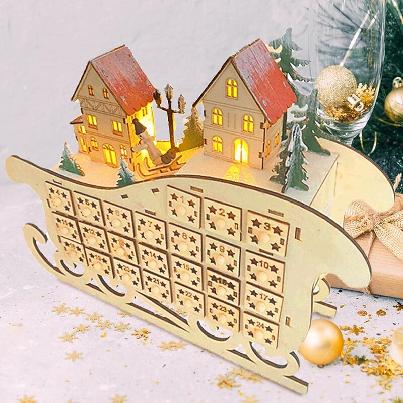 Christmas Advent Calendars Wood Sled LED Lights 24 Days Countdown Storage Organization Figurines Room Home Decor 2025 News3