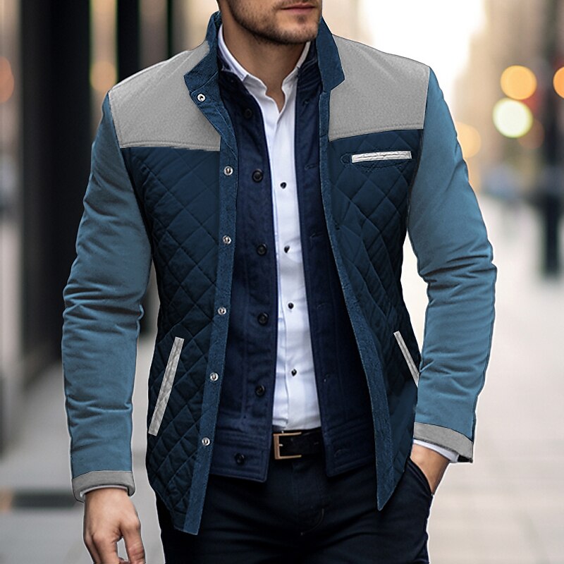 Men's Winter Coat Jacket Pocket Office & Career Date Casual Daily Outdoor Casual Sports Winter Color Block Brown Khaki Puffer Jacket2