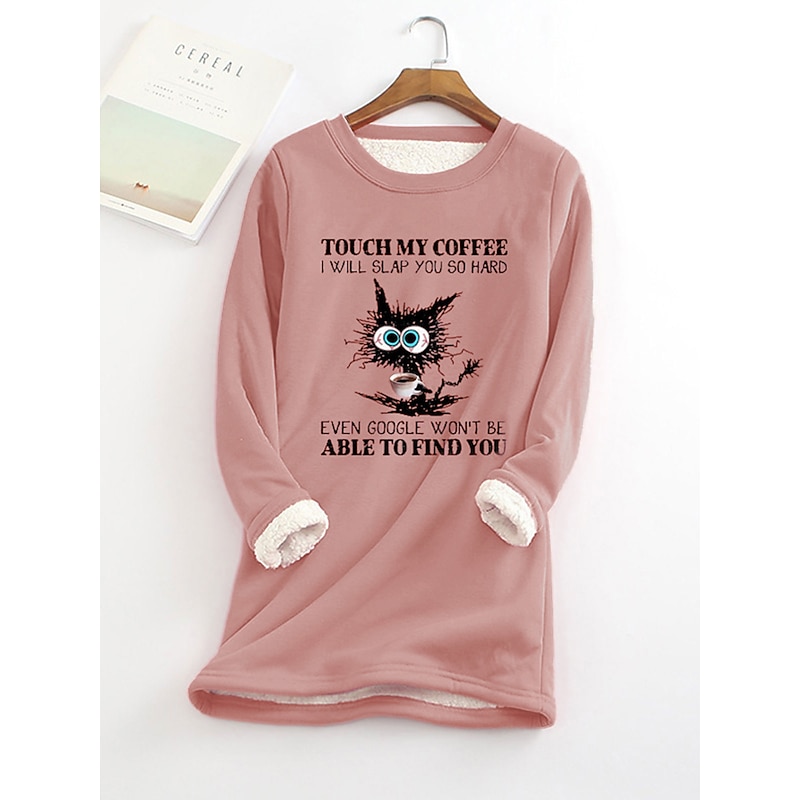 Women's Plus Size Fleece Lined Pullover Sweatshirt Pajamas Pullover Sweatshirt Graphic Warm Fuzzy Sherpa Fleece Long Sleeve Round Neck Crewneck Regular Tops Street Casual Yellow Pink Blue Gray Fall4