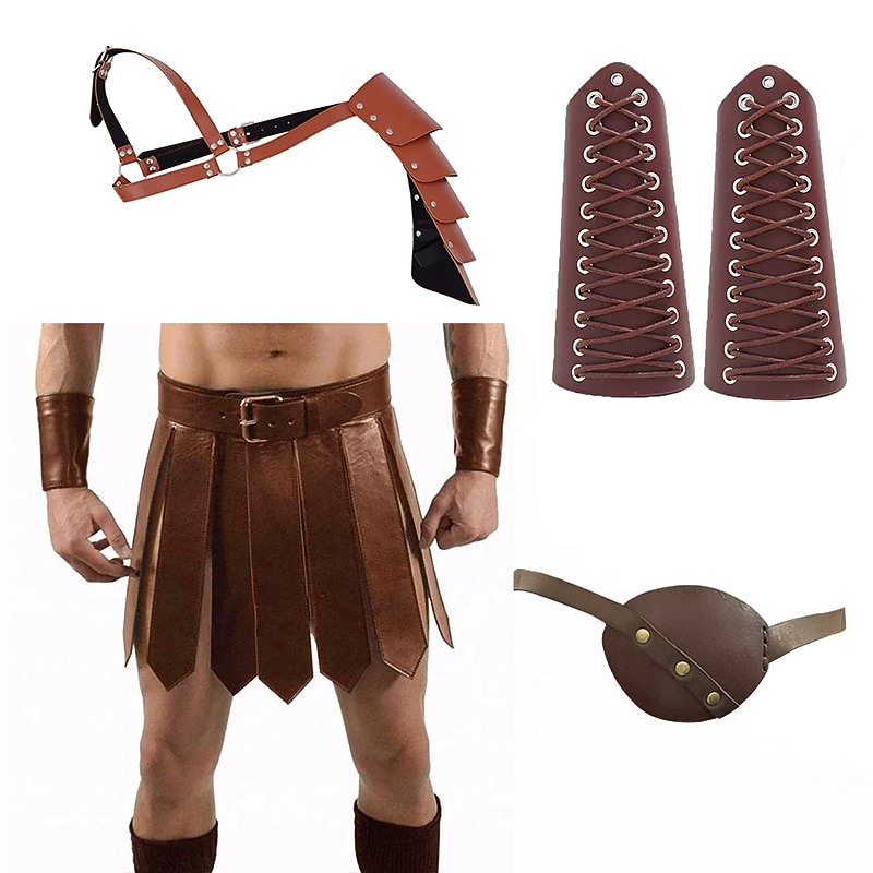 Retro Vintage Punk & Gothic Medieval Armor Outfits Viking Celtic Knight Fancy Dress Men's Viking Halloween Masquerade Carnival Performance Adults' Skirts Shoulder Armor Wrist Brace3