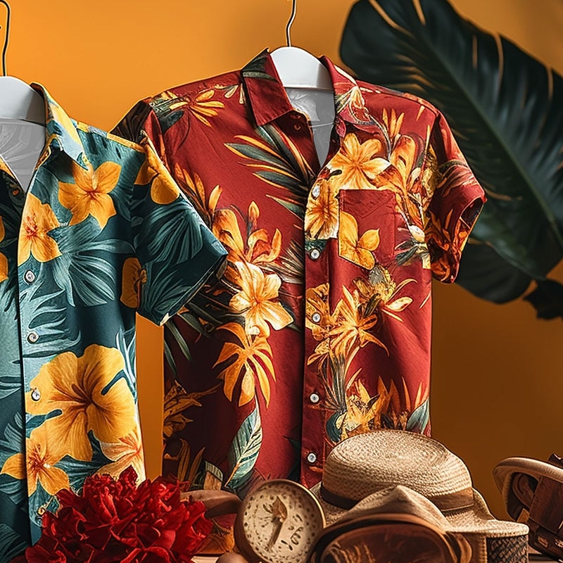 Men's Floral Tropical Flowers Shirt Summer Hawaiian Shirt Aloha Shirt Short Sleeve Shirt Turndown Hawaiian Casual Outdoor Street Casual Daily Burgundy Green S M L3