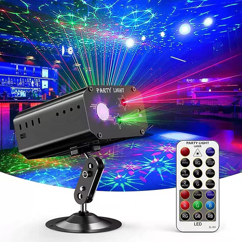 Party DJ Disco Lights – Indoor Sound Activated Strobe Laser Projector with Remote Control for Parties, Weddings, Bars & Holiday Events