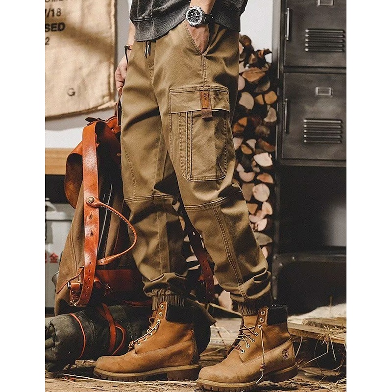 Men's Cargo Pants Cargo Trousers Techwear Pocket Drawstring Elastic Waist Plain Comfort Breathable Outdoor Daily Going out Fashion Casual Black Khaki2