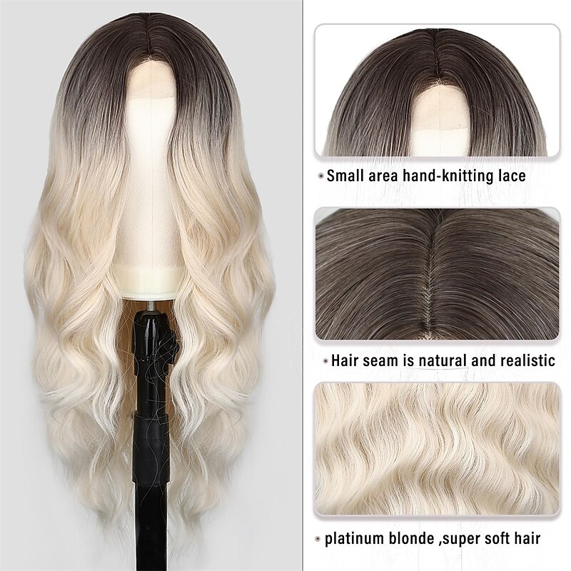 Platinum Blonde Wig, Long Blonde Wavy Wigs for Women 26 Inch Middle Part Natural Curly Synthetic Wig Heat Resistan Fiber Wig for Daily Party Use4