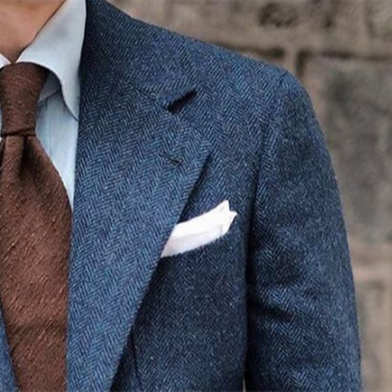 Men's Tweed Blazer Notch Collar Retro Vintage Herringbone Blazer Blue Plus Size Single Breasted Two-buttons4