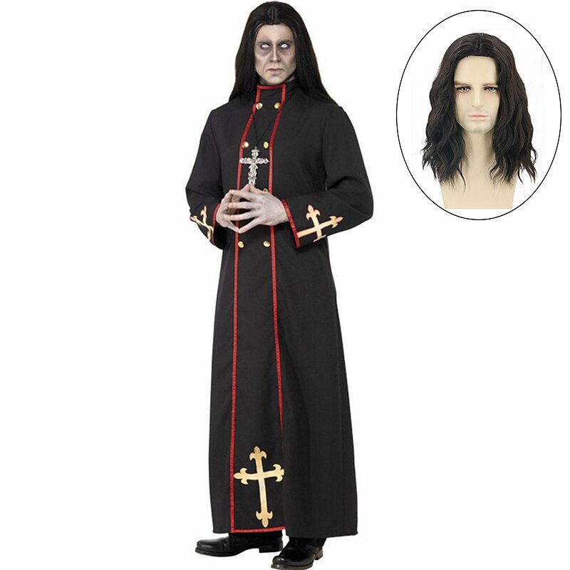 Vampire Pastor Cosplay Costume Masquerade Adults' Men's Cosplay Halloween Carnival Performance Halloween Halloween Carnival Masquerade Easy Halloween Costumes With Wig