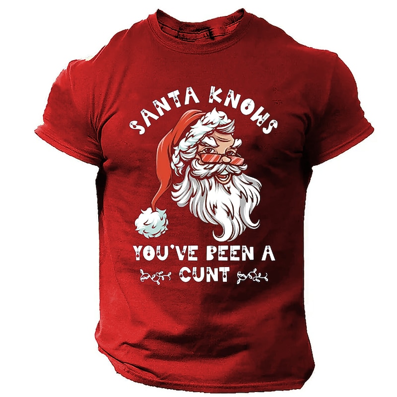Christmas Men's Santa Claus Merry Christmas funny christmas T Shirt 100% Cotton Short Sleeve Graphic Shirt Black Red Dark Grey Comfortable Tee Sports Outdoor Holiday Fashion Designer Clothing2