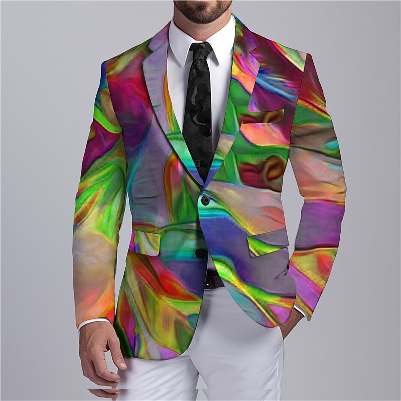 Men's Colorful Gradual Long Sleeve Turndown Business Abstract Work Wear to work Going out Buttons Print Multi Pocket2