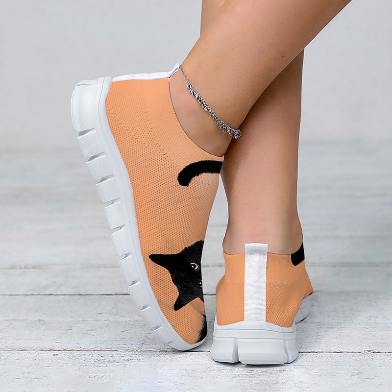 Women's Casual Slip-On Sneakers with Cute Cat Print – Lightweight and Breathable Mesh Shoes for Everyday Wear4