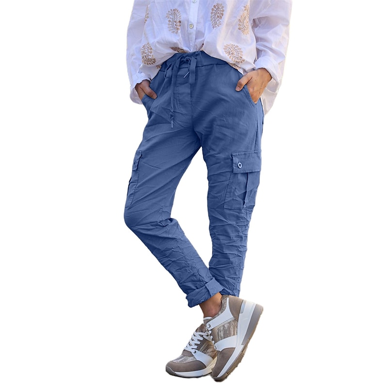 Women's Cargo Pants Pants Trousers Active Streetwear Casual Full Length Mid Waist Plain Drawstring Elastic Waist Multiple Pockets Comfort Breathability Soft Micro-elastic Vacation Street Daily Dark4