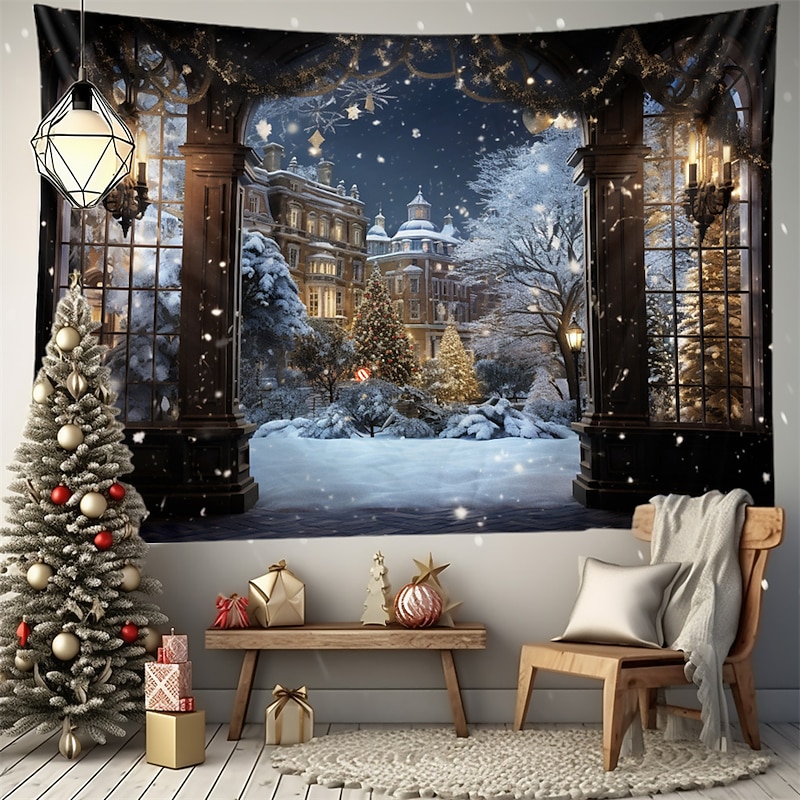 Frosty Window View Hanging Tapestry Wall Art Large Tapestry Mural Decor Photograph Backdrop Blanket Curtain Home Bedroom Living Room Decoration3