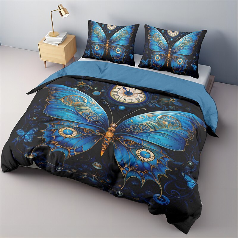Colorful Imitation Fluorescent Butterfly Pattern Duvet Cover Set Comforter Set Soft 3-Piece Luxury Cotton Bedding Set Home Decor Gift King Queen Duvet Cover3