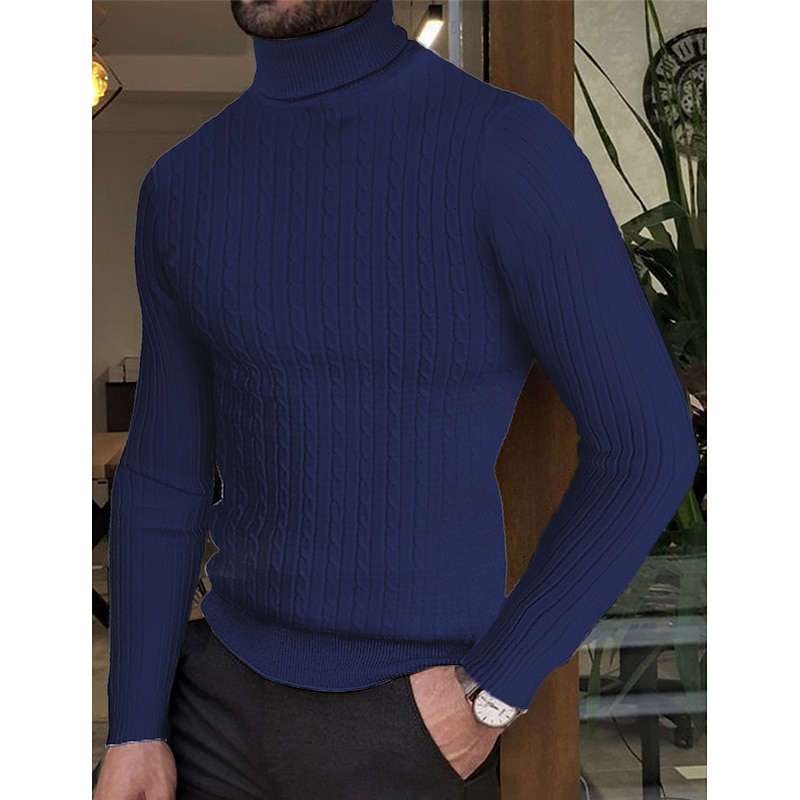 Men's Turtleneck Sweater Sweater Mens Turtle Neck Jumper Pullover Ribbed Cable Knit Knitted Plain Turtleneck Keep Warm Modern Contemporary Daily Wear Going out Clothing Apparel Fall & Winter Wine4