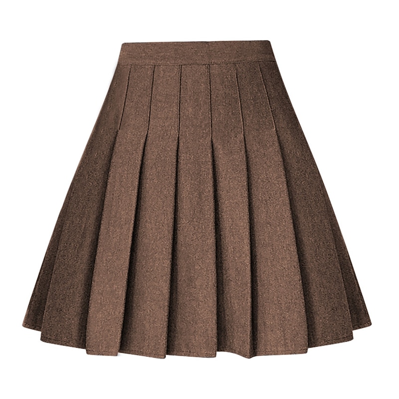 Women's A Line Above Knee High Waist Skirts Pleated Solid Colored Homecoming Casual Daily Spring &  Fall Fashion Apricot Black Brown Grey2