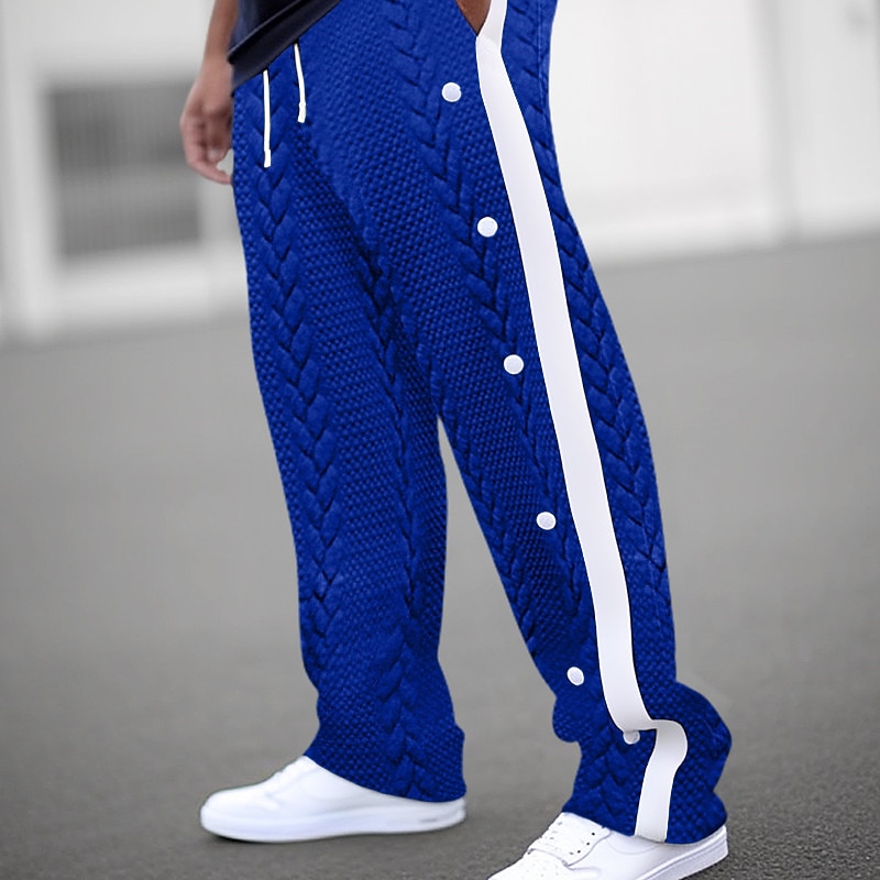 Men's Sweatpants Joggers Trousers Drawstring Elastic Waist Side Button Patchwork Comfort Breathable Casual Daily Holiday Sports Fashion Black White