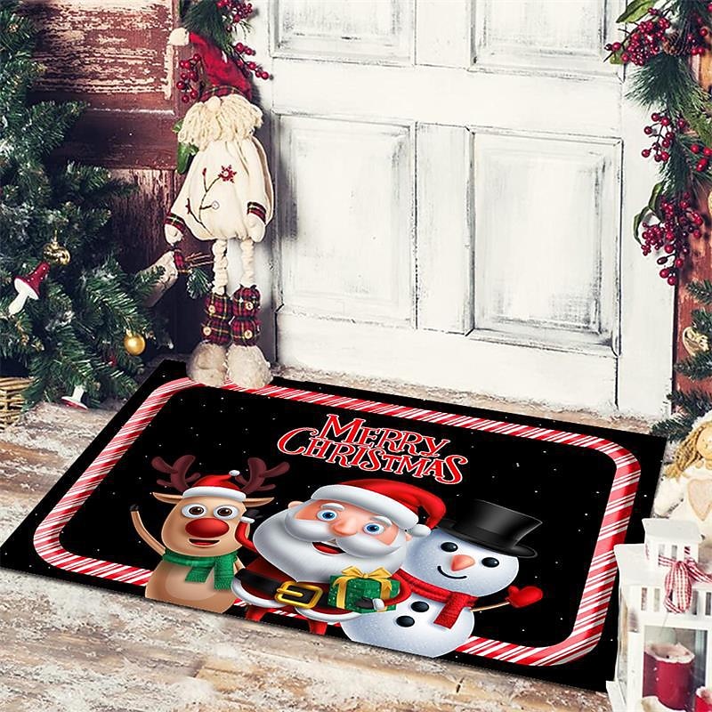 Christmas Floor Mat Doorway Floor Mat Santa Claus Snowman Porch Balcony Non-slip Absorbent Carpet Holiday Decoration Printed Foot Mat Holiday Decoration2