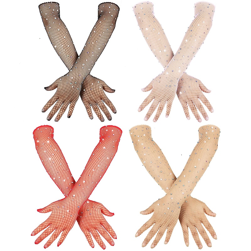 Fishnet Long Gloves Glitter Mesh Arm Sleeve 1950s 1920s Opera Sheer Gloves for Women
