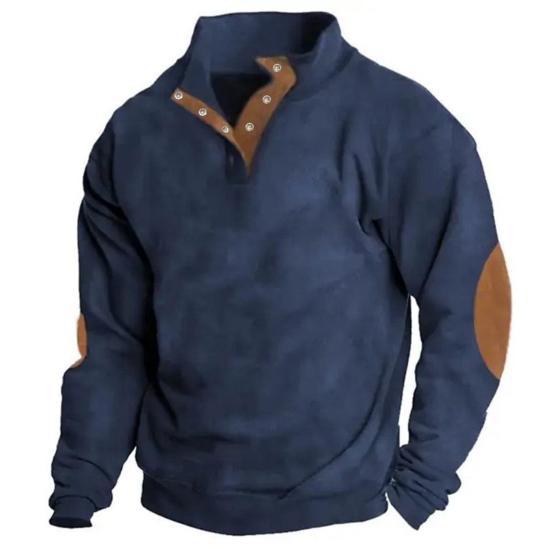 Men's Sweatshirt Black White Navy Blue Blue Green Standing Collar Color Block Patchwork Sports & Outdoor Daily Holiday Polyester Vintage Basic Casual Spring &  Fall Clothing Apparel Hoodies